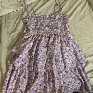 Lavender ruffle dress with daisy pattern